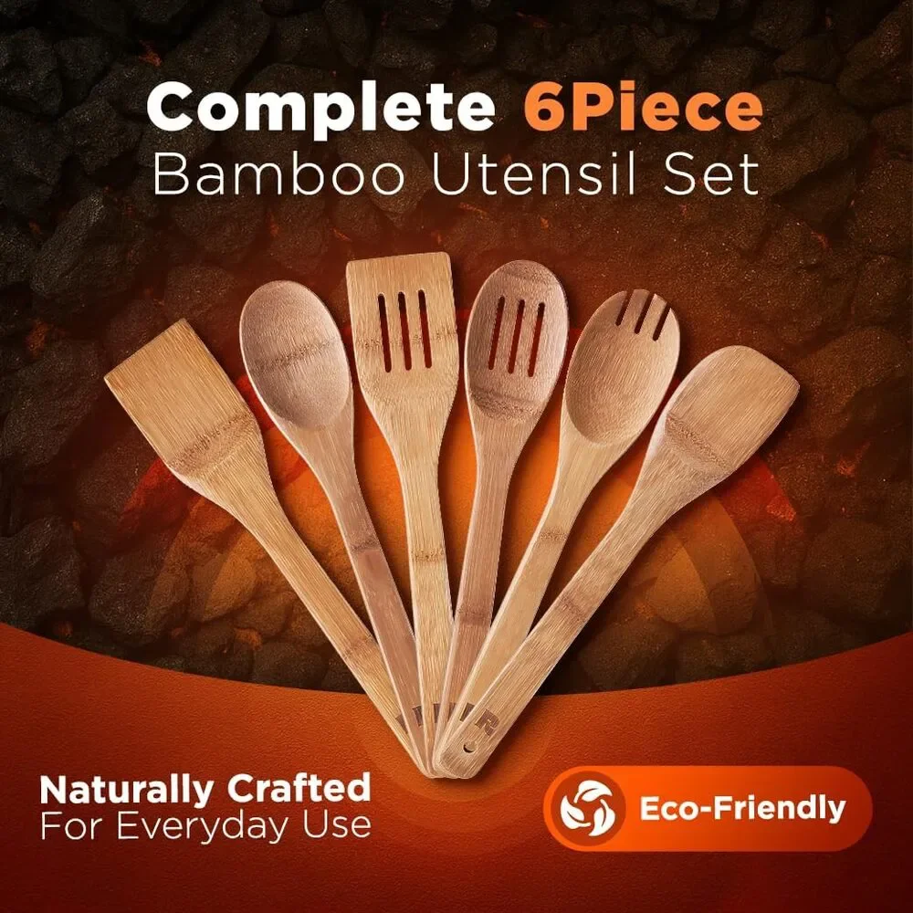 Riveira Dark Bamboo Wooden Spoons for Cooking 6-Piece